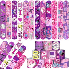 48PCS Y2k 2000s Pink Party Favors Slap Bracelets for Teen Girls, Y2k 2000s Wristbands Bracelets Goodie Bag Fillers Throwback Early 2000s Party Decor Y2k Retro Hip Hop Birthday Decorations Supplies