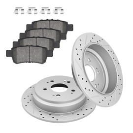 Fraxle Rear Drilled & Slotted Disc Brake Rotors and Ceramic Brake Pads kit for Honda Odyssey 2005 2006 2007 2008 2009 2010