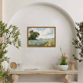 Framed Vintage Canvas Wall Art, Country Landscape Wildflower Field Wall Decor Paintings, Rustic Nature Pictures Prints Home Decor for Living Room Bedroom Bathroom Farmhouse 8x10 inch