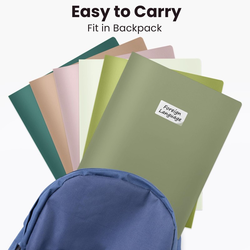 Sooez 6Pack Folders with Pockets, Pocket Folders with Extra Labels,