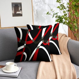 weesire Black and Red Throw Pillow Covers Set of 2 Modern Stripe Cushion Covers for Living Room Sofa Accent Home Decor Abstract Art Decorative Pillowcases Outdoor Pillows Covers 20"x20"