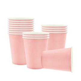 16P Baby Pink Party Paper Cups,9oz Disposable Paper Cups Cold/Hot Drinking Cups Tea Coffee Cups Solid Color Party Cups for Kids Adult Birthday,BBQs,Picnics,Weddings,Baby Shower,Pink Party Supplies