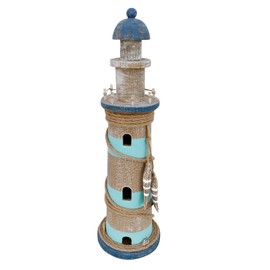 Wooden Lighthouse Decoration with Lights Nautical Tabletop Centerpiece Decorative Tower Light Ocean Beach Themed Sculpture Indoor Outdoor Wood Coastal Decor for Party Mantel Table (17.5"H Teal)