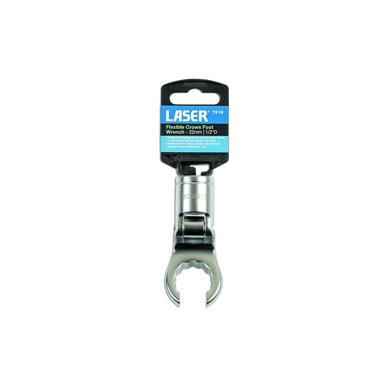 Laser 7519 Bi-Hex Flexible Crows Foot Wrench 1/2"D 22mm