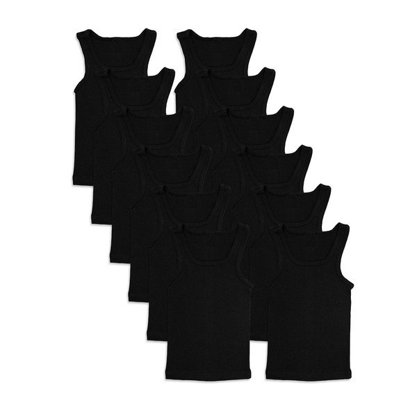 Andrew Scott Basics Boys' 12 Pack Color A-Shirt Sport Tank Top Undershirts (12 Pack- Black, Medium)