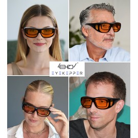 Eyekepper 100% Blue Light Reduction,Huge Fitover Anti-Blue Blocking Computer Eyeglasses with Extra Amber Lenses, Black Red
