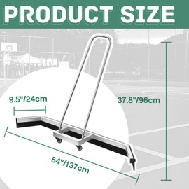 Leyndo 1 Pcs Tennis Court Squeegee 54 inches Floor Broom Commercial with Handle and Wheels Professional Water Remover Stainless Steel Sport Court Accessories, Silver