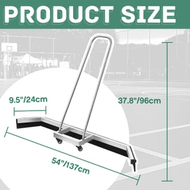 Leyndo 1 Pcs Tennis Court Squeegee 54 inches Floor Broom Commercial with Handle and Wheels Professional Water Remover Stainless Steel Sport Court Accessories, Silver