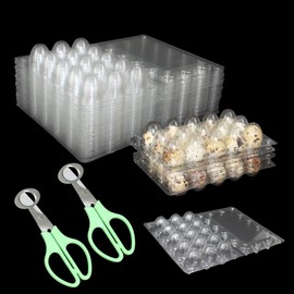 25 Pieces Quail Egg Cartons 15 Grids Plastic Pigeon Bird Egg Protection Boxes Small Egg Holders Cases with 2 Pieces Stainless Steel Quail Egg Cutter Opener