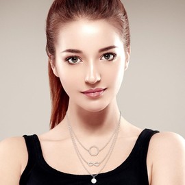 Infinity Long Layered Necklaces for Women Trendy 925 Sterling Silver Triple 3 Circle Multi Layered Necklace Long Layering Necklaces Christmas Gifts Jewelry
