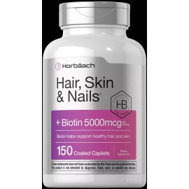 Horbäach Hair Skin & Nails Vitamins | 150 Caplets | with Biotin  & Collagen | by Horbaach