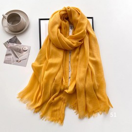 Canxiaoba Women's Cotton and Hemp Scarf Solid Color Wrinkled Four Seasons Versatile Silk Scarf Long Sunscreen Solid Color Fashion Shawl (Light turmeric)