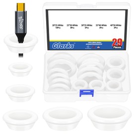 Glarks 29pcs 5 Sizes Round Hollow Rubber Grommet Set, White Drill Hole Double Sided Hollow Firewall Hole Plugs, Round Electrical Wiring Gasket for Wire, Tables, Pump, Plumbing