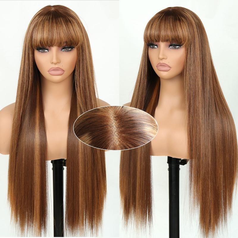 Glueless Wear and Go Straight Wigs with Bangs 6x4 Lace