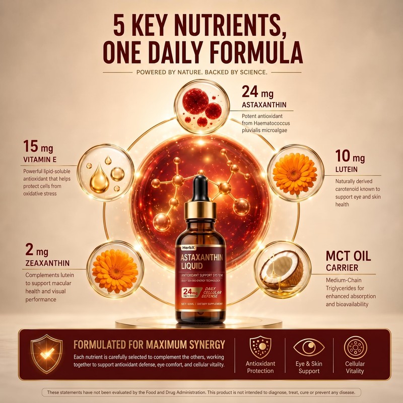 Natural Astaxanthin 24mg Liquid Antioxidant Support - 2 fl oz