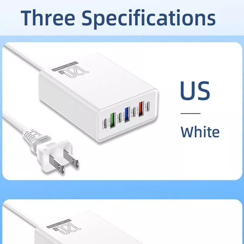 Universal 120W 6-Port USB C Fast Wall Charger Block Charging