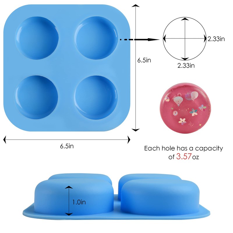 Sakolla Sakolla 2 Pack 4 Cavity Round Silicone Soap Molds