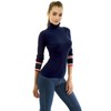 AmélieBoutik Women Long Sleeve Striped Split Cuff Turtleneck Ribbed Pullover