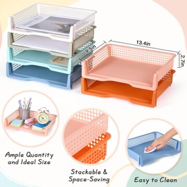 ZZYFGH 6 Pack in Trays for Teachers, Plastic Classroom Paper Organizers, Colorful Storage Baskets for Office, Stackable Office Desktop Document Paper Storage(13.4 * 9.5 * 2.7in) (6 PCS)