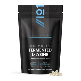 Fermented L-Lysine 1500mg with BioPerine® - Made with Vitamin C - High Strength - 120 Vegan Capsules – Resealable and Recyclable Pouch – by Alpha01