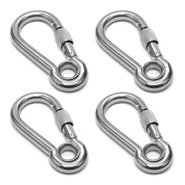 PRIOstahl Carabiner Hook with Safety Nut and Thimble - 7 x 70 mm x 4 Pieces with Screw Lock Connection Link Screw Carabiner Attachment Hanging Chair Punch Bag Stainless Steel V4A