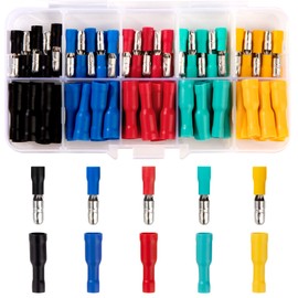 Cable Lugs Electrical Crimp Connectors Round Cable Connector Waterproof Insulated Connector Crimp Connector Quick Splice Female/Male 100 Pieces