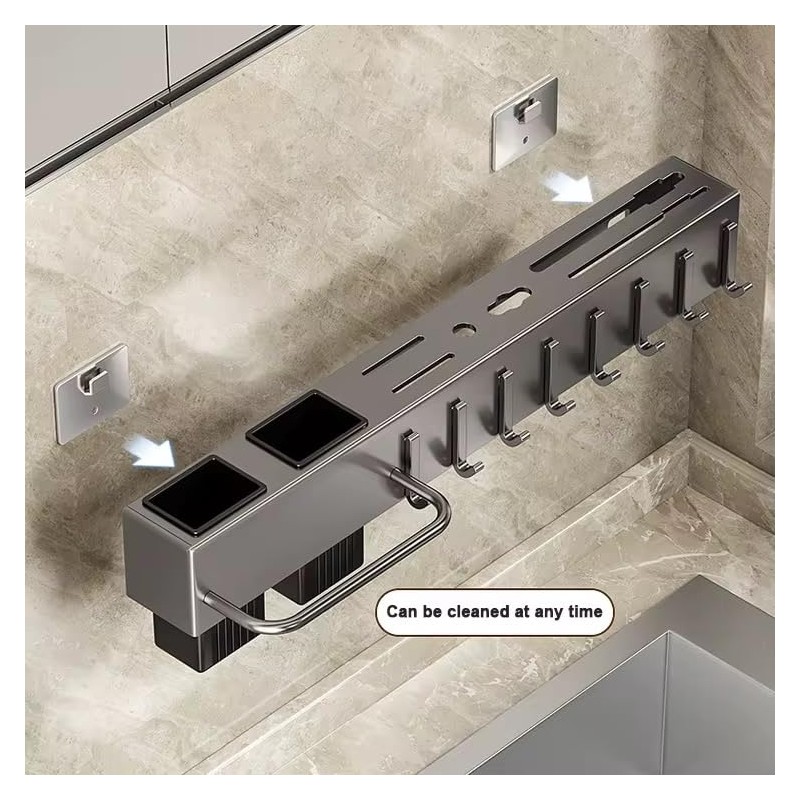 Wall-Mounted Kitchen Organizer - Knife & Utensil Holder with Hooks