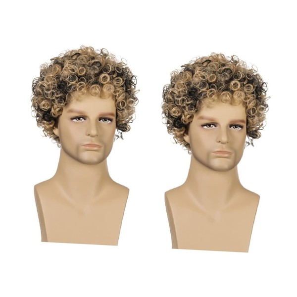 LALAFINA 2pcs Fashion Synthetic Wig for Men Short Curly Hairpiece