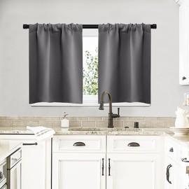 NICETOWN - Cortinas cortas, opacas para ventanas pequeñas, recámara, decoración del hogar, con aislamiento térmico, bolsillo para barra (gris, 2 paneles, 74 x 51 cm (ancho x largo)