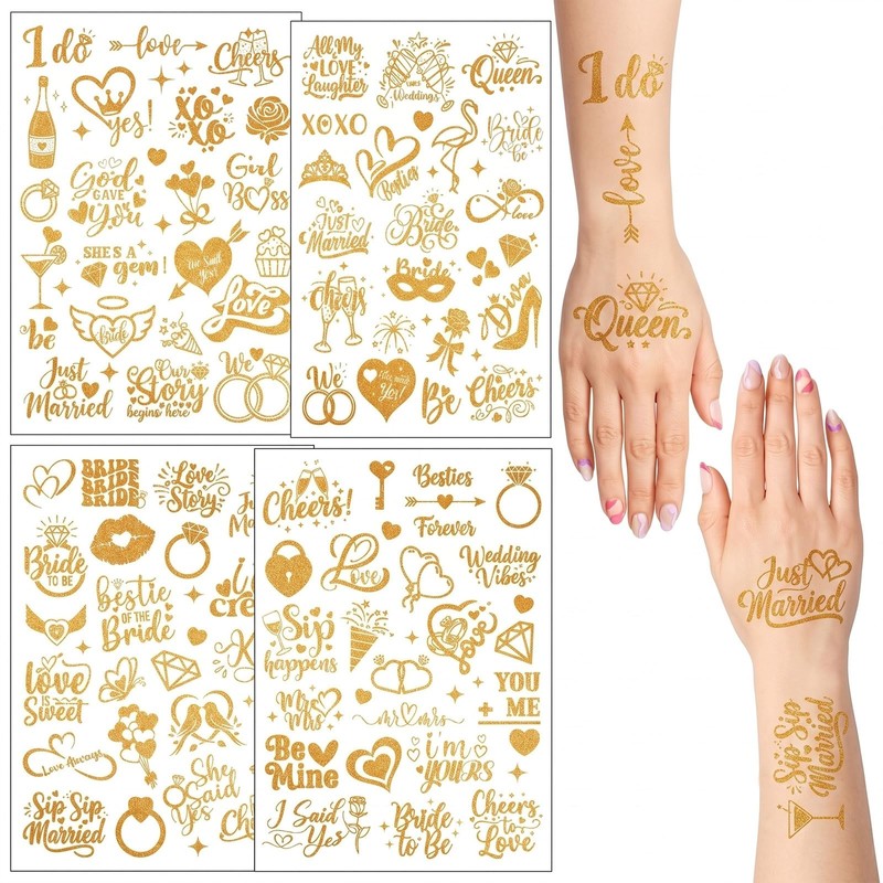 BIVYAX 4 Sheets Temporary Tattoos for Women, JGA Tattoos Gold