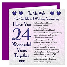 My Wife 24th Wedding Anniversary Card - On Our Musical Anniversary - 24 Years - Sentimental Verse I Love You