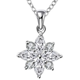 Goldenchen 925 Sterling Silver Plated Cubic Zirconia Snow Lotus Pendant Necklace, Chain Length 18 Inch