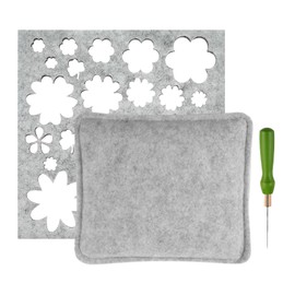 Underlay for Needle Felting, Needle Felting Pad Tool Kit with Felting Needle and Flower Stencil, Needle Felting Starter Set, Accessories for Various Felt Projects (Grey)