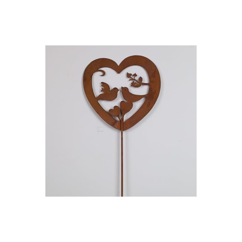 Outdoor Rustic Rusty Metal Spike Love Birds Heart Garden Plaque