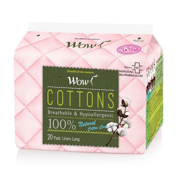 Wow 100% Cotton Sanitary Pad, Panty Liners for Women, Sanitary Napkins with Wings Daily Unscented Natural Breathable, Hypoallergenic Sensitive Skin (4 Size) (Panty Liner)
