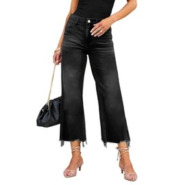 LOLONG Flare Jeans for Women Trendy High Waisted Casual Crop Bell Bottom Stretchy Denim Pants Black