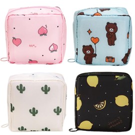 4PCS Sanitary Pad Storage Bag with Zipper Period Bag Sanitary Towel Holder Period Pad Bag Small Make Up Bag Napkin Key Coin Purse Portable First Period Bag for School Teen Girls Women