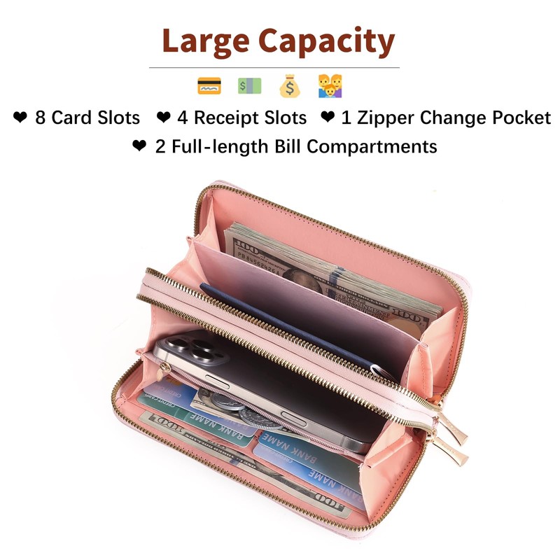 BVEOGMRO Wallet for Women Double Zip Around Clutch Wallets Vegan