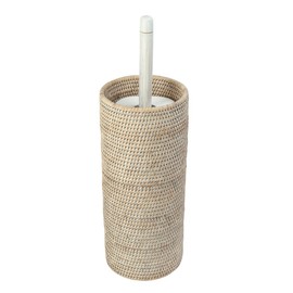 KOUBOO La Jolla Hand Woven Rattan Toilet Roll Stand, Holds 3 Toilet Rolls, Handwoven Rattan Toilet Roll Stand, 17.145 x 17.145 x 52.07 cm, White Wash
