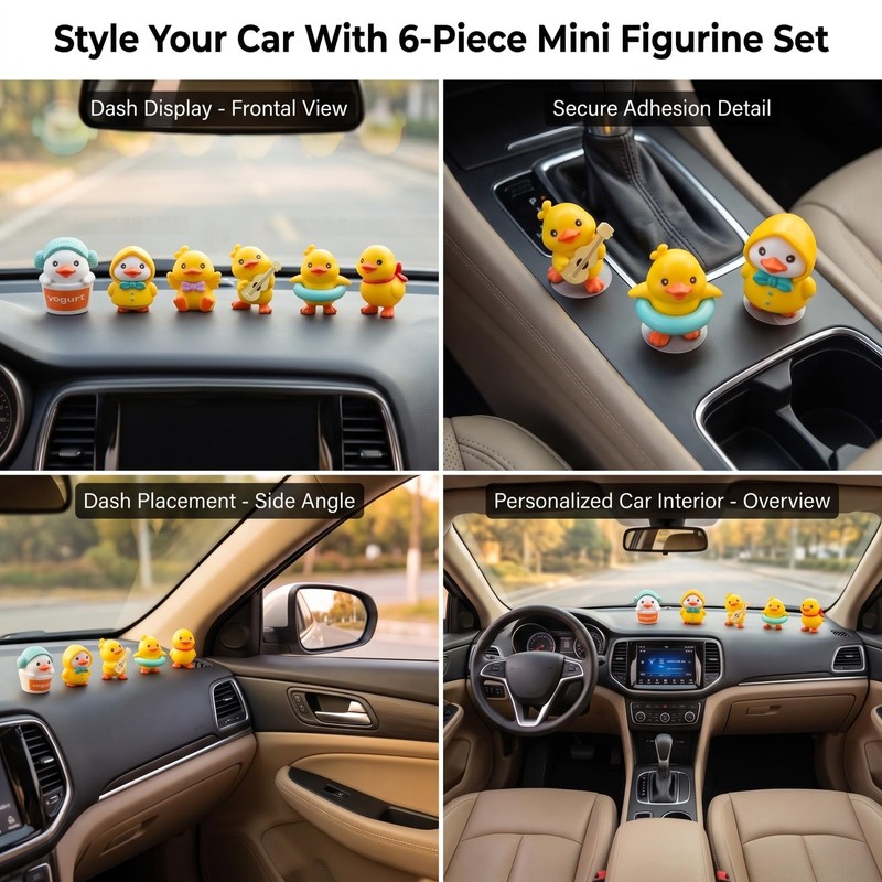 6 Pack Cute Duck Figurines, Car Dashboard Decor, Desk Ornaments,