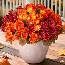 Ammyoo Fake Fall Flowers Artificial for Outdoors Decoration, 6 Bundles Faux Geranium Silk Flower Outside UV Resistant No Fade Artificial Floral for Home Garden Balcony Indoor Table Centerpieces Decor