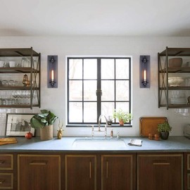 LNC A02251 Wall Sconce Industrial Rustic Lighting with Wire Cage for Foyer, Bedroom, Hallway, Kitchen, 5.5" x 5.5" x 18.5", Matte Black