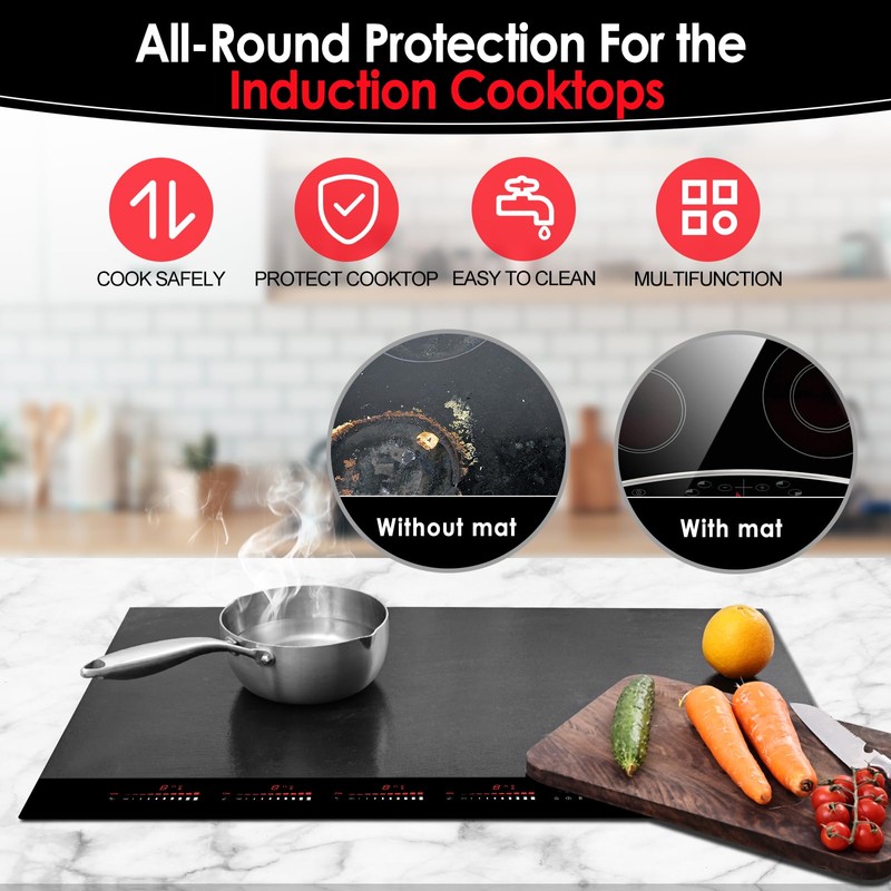 KitchenRaku Induction (Magnetic) Cooktop Protector Mat, Black, 20.4x30.7in