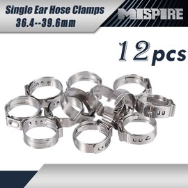 MISPIRE 12 pcs Single Ear Hose Clamp, 36.4-39.6mm Constant Tension Crimp Stepless Cinch Rings Crimps for PEX Tubing Pipe Fitting Connection Water Pipe, Plumbing and Automotive Use