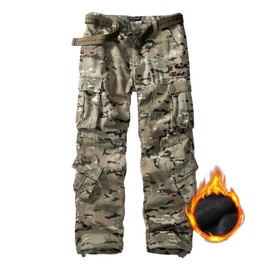 MERJAZ Men's Fleece Lined Cargo Pants Winter Camo Tactical Pants Waterproof Thermal Hiking Pants Insulated Work Pants No Belt CP Camo 34
