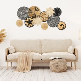 Tatuo 11 Pcs Boho Wall Basket Decor Decorative Bulrush Woven Basket Wall Decor Boho Wall Art Round Farmhouse Wall Hanging Baskets for Kitchen Rustic Home Decorations, Multi Sizes(Fresh)