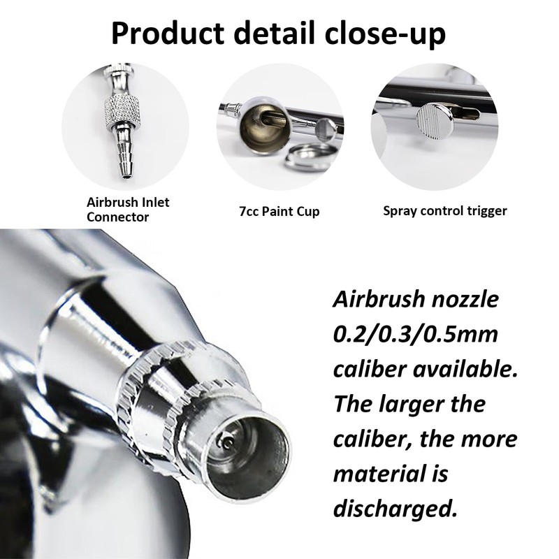 Professional Dual-Action Airbrush Kit, 0.2/0.3/0.5mm Nozzles, Gravity Feed Spray Gun