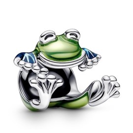 Beads R Us ® Climbing Frog Charm in Sterling Silver S925 with with a metallic-effect shaded green-and-blue enamel, Compatible with all European style Charm Bracelets, Necklaces & Anklets.