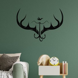 Vinyl Wall Decal Deer Antlers Hook for Fishing Hunting Hobby Stickers Mural Large Decor (g9049) Black