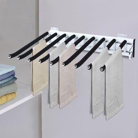 Pants Clothes Hangers, Pull Out Trousers Rack 9 Arms Steel Pants Rack Closet Jeans Pants Organizers Top Mounted Space Saving for Cloakroom Wardrobe Bedroom(Right Side Mount, 12.83inx18.11in)
